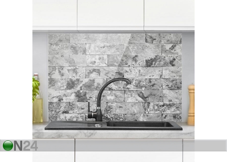 Fotoklaas, köögi tagasein Stone Wall Natural Marble Grey 50x125 cm suurendatud