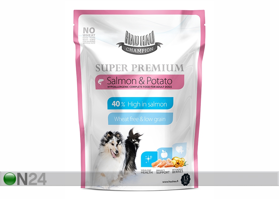 Hau-Hau Champion Super Premium täistoit lõhe ja kartuliga täiskasvanud koertele 1,5kg suurendatud