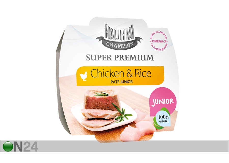 Hau-Hau Super Premium Junior kana-riisi paté riisiga 3x100g suurendatud