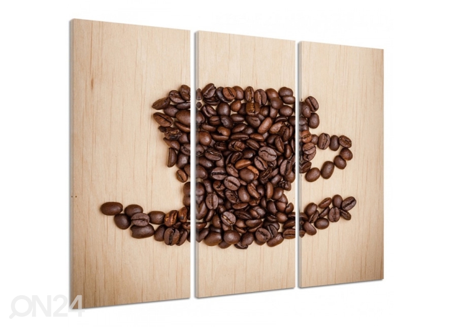 Kolmeosaline seinapilt Cup of coffee beans 3D 90x80 cm suurendatud