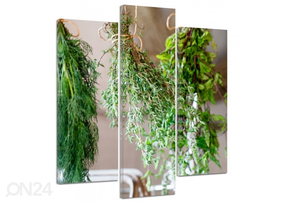 Kolmeosaline seinapilt Fresh herbs 2 3D 90x80 cm suurendatud