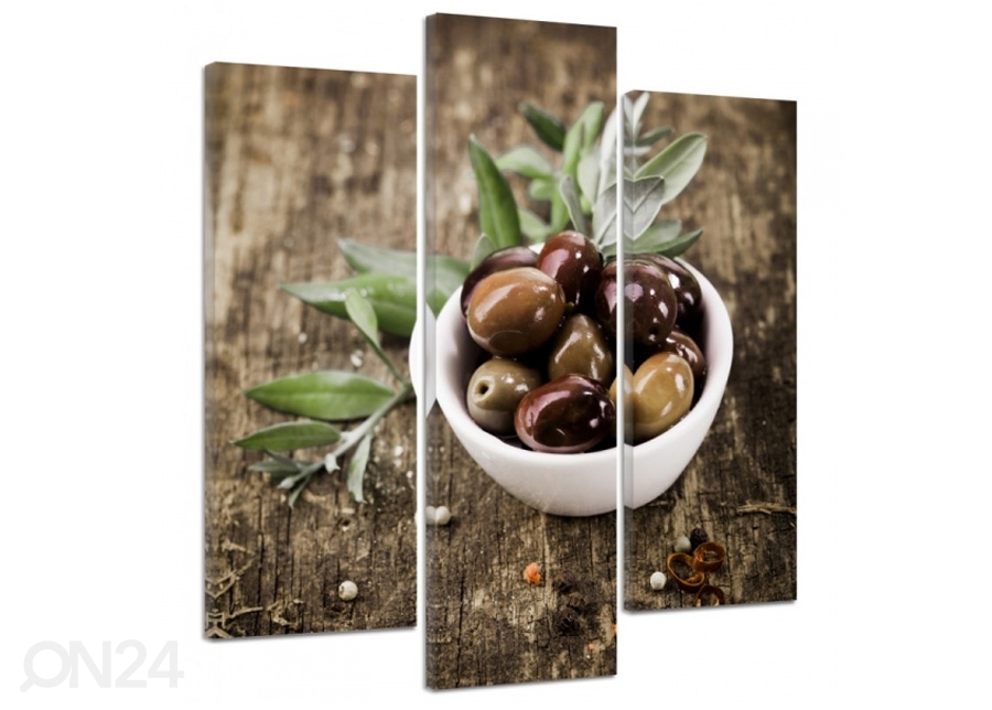 Kolmeosaline seinapilt Fresh olives 3D 90x80 cm suurendatud