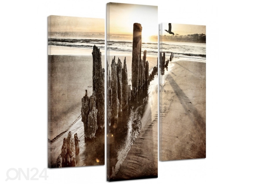 Kolmeosaline seinapilt Sunset on the beach 3D 90x80 cm suurendatud