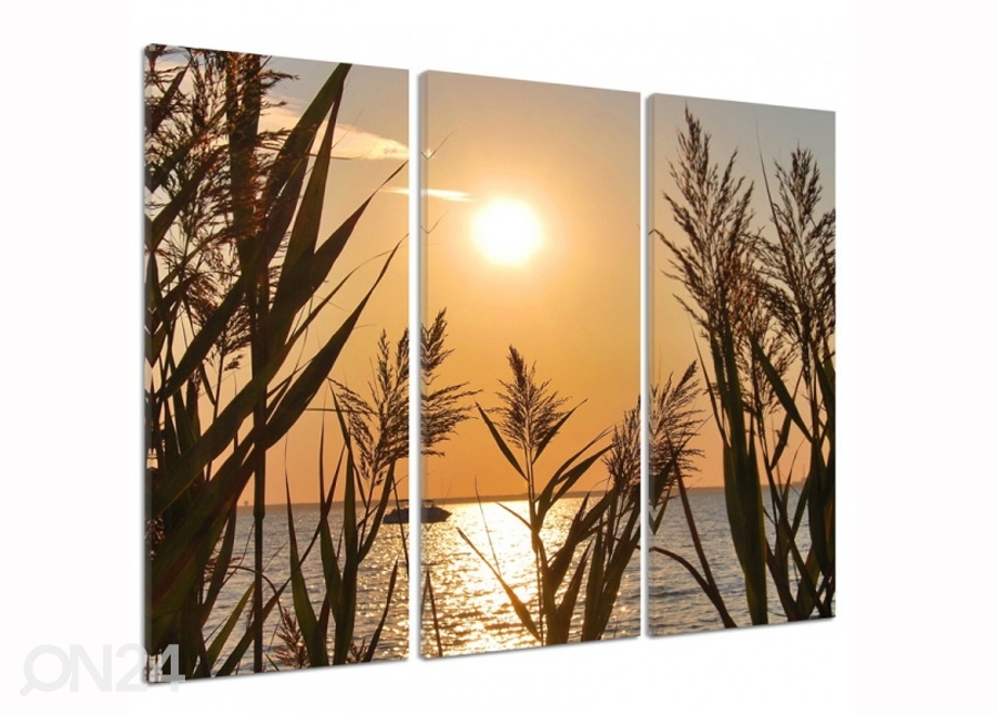 Kolmeosaline seinapilt The setting sun on the lake 3D 90x80 cm suurendatud