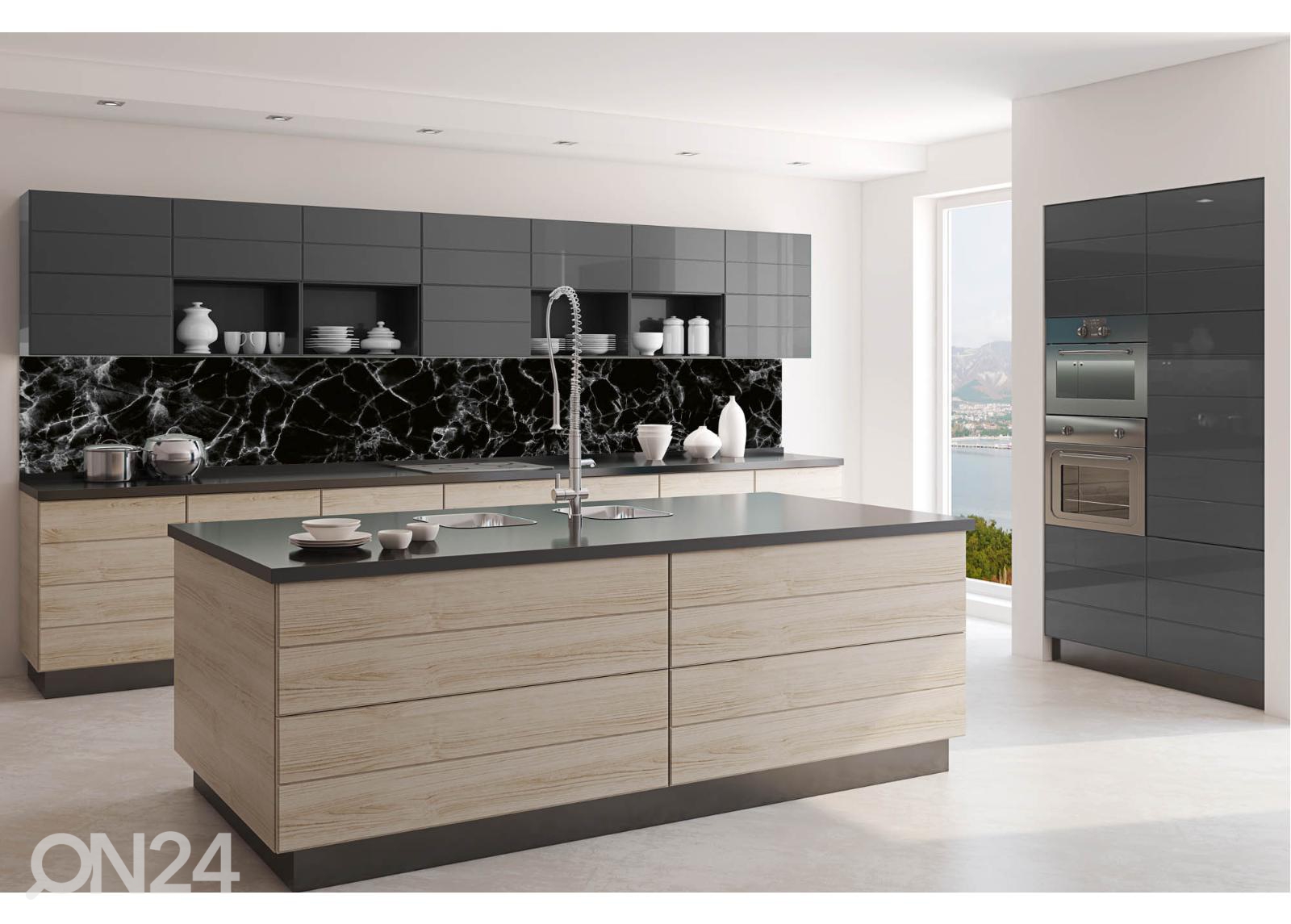 Köögi tagasein Black marble decorative design 180x60 cm suurendatud