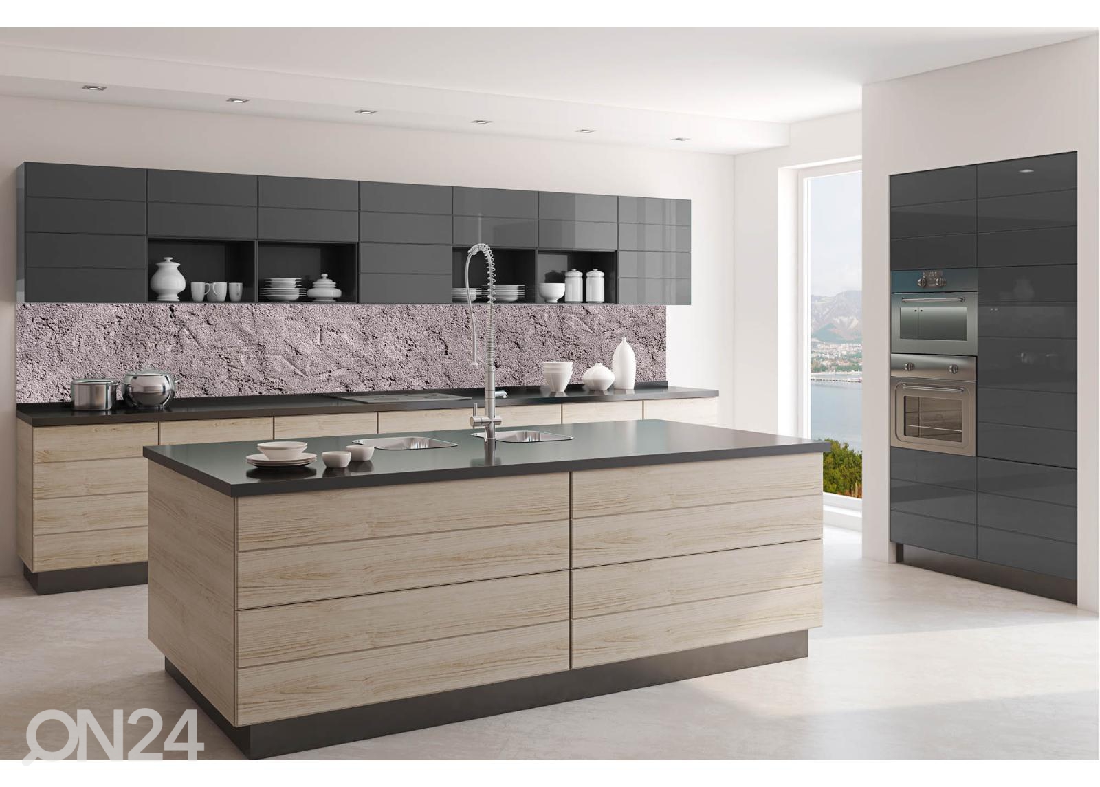 Köögi tagasein Rustic dark stucco texture 180x60 cm suurendatud