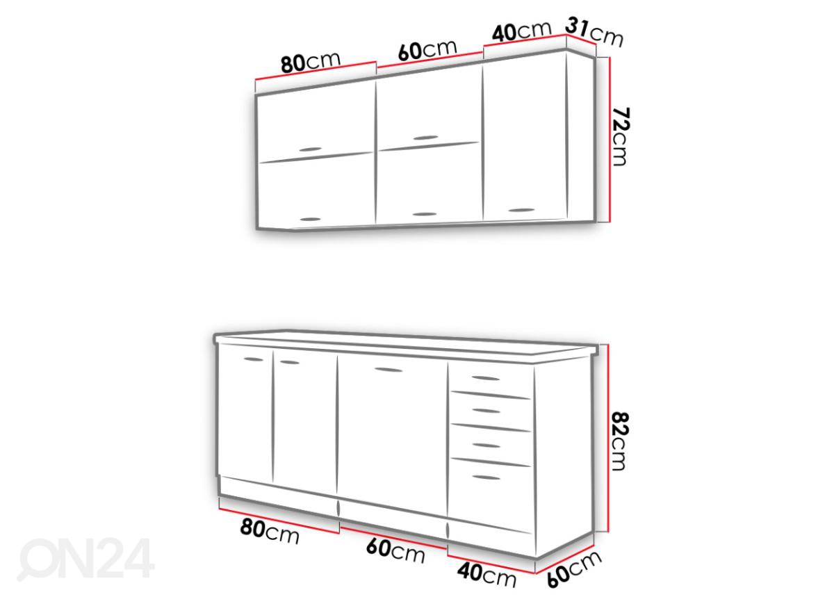 Köök 180 cm + tööpind suurendatud mõõdud