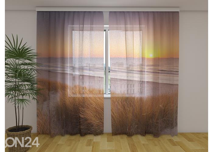 Läbipaistev fotokardin Dunes and Beach at Sunset in The Netherlands 240x220 cm suurendatud