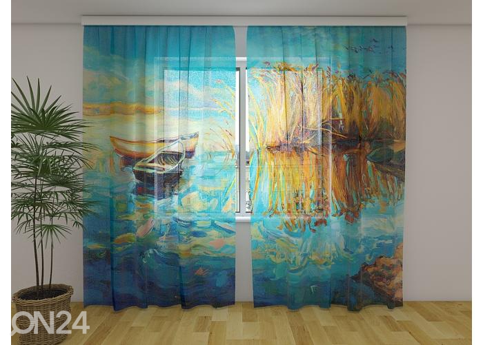 Läbipaistev fotokardin Impressionism Painting Beautiful Lake 240x220 cm suurendatud