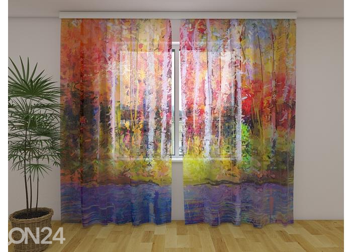Läbipaistev fotokardin Oil Painting Colorful Autumn Trees 240x220 cm suurendatud