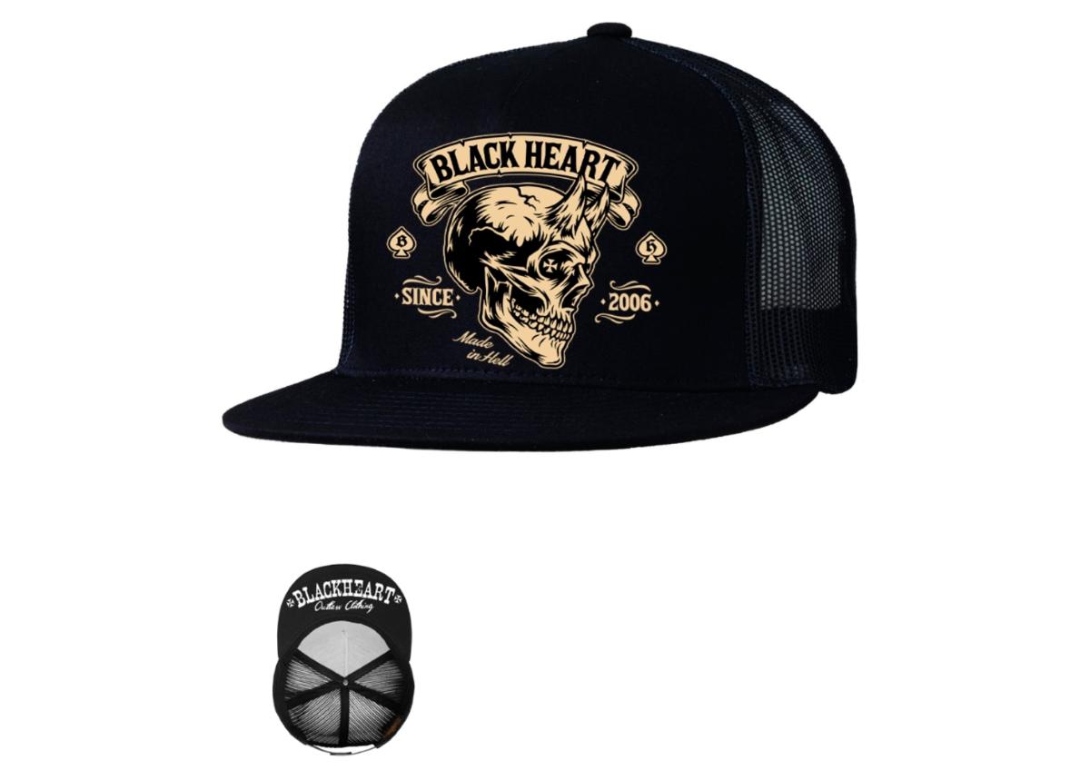 Nokamüts täiskasvanute BLACK HEART Devil Skull Trucker suurendatud