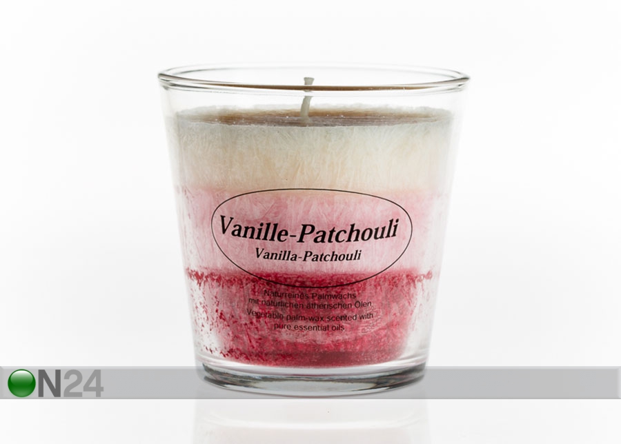 Palmivahaküünal klaasis Vanill-Patšuli suurendatud
