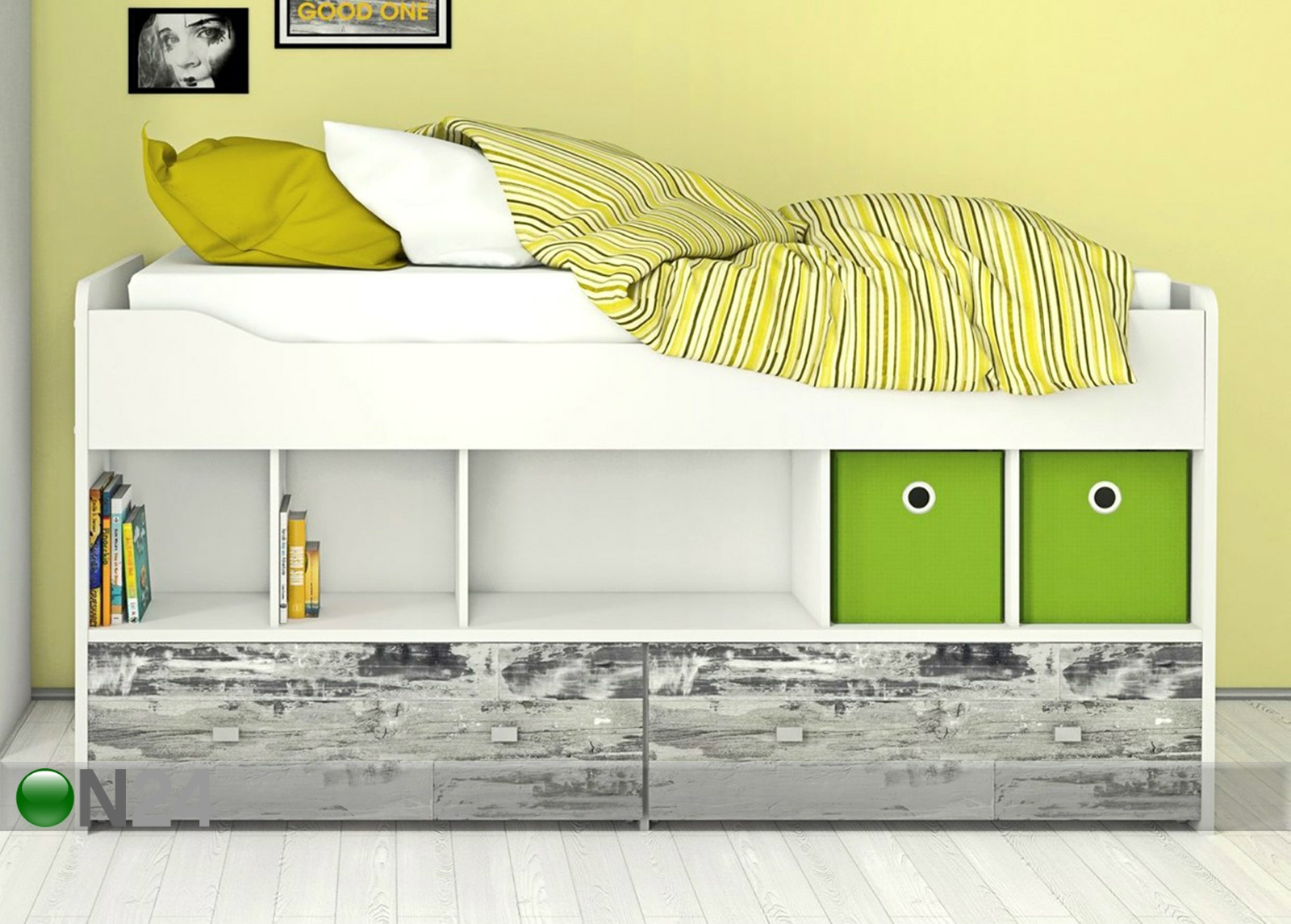 Pesukastidega voodi 90x200 cm suurendatud