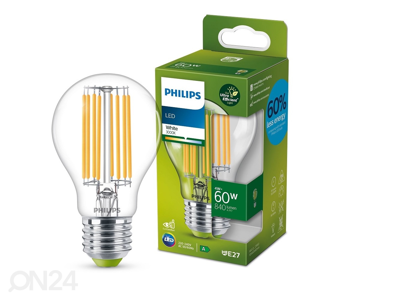 Philips Ultra LED filament (60W) 4W 840lm A60 E27 3000K увеличить