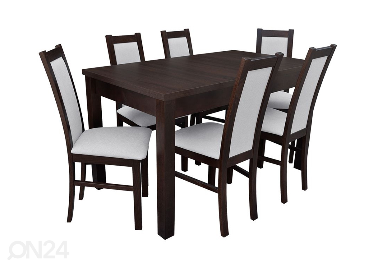 Pikendatav söögilaud 80x140-195 cm + 6 tooli suurendatud