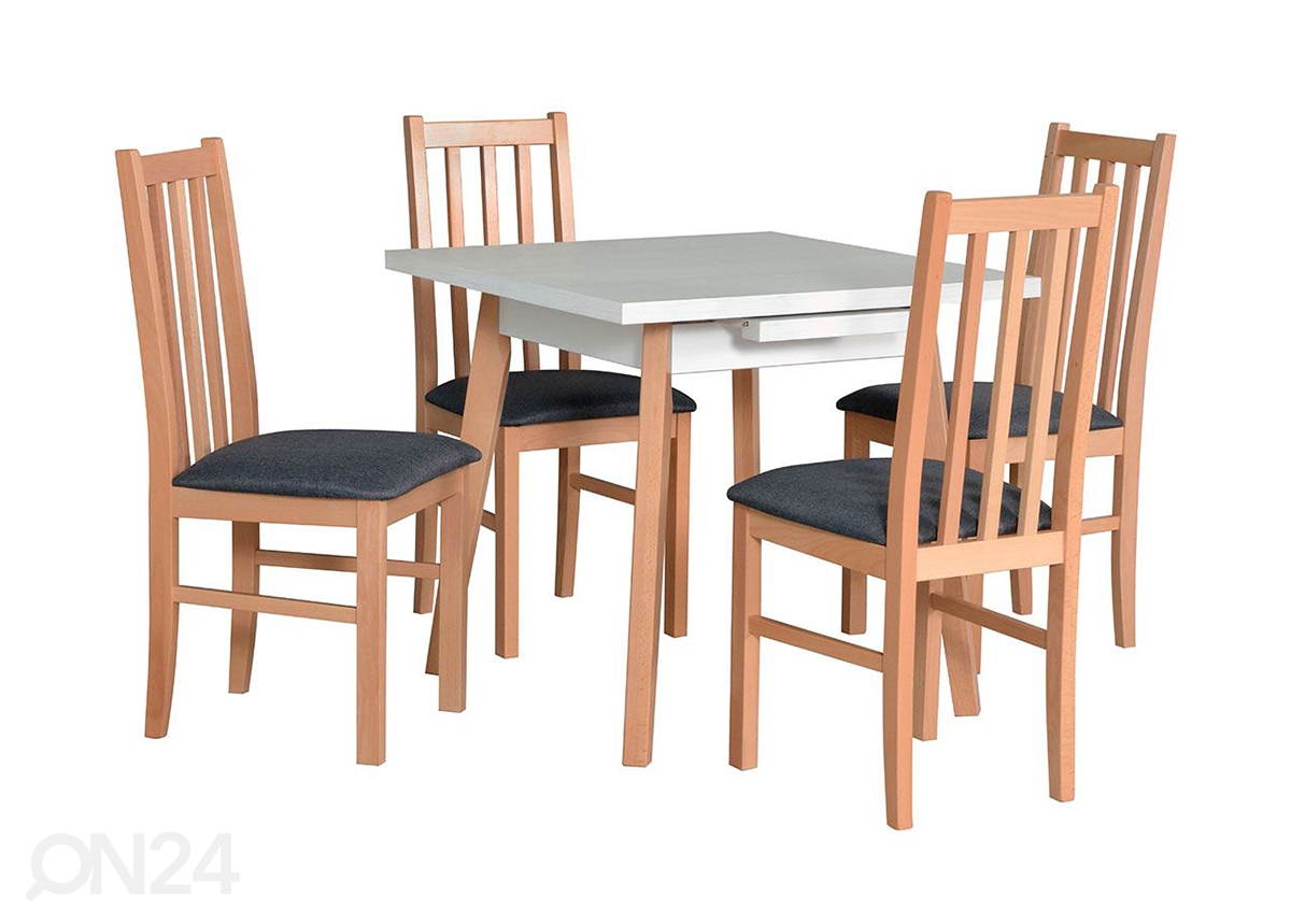 Pikendatav söögilaud 80x80-110 cm + 4 tooli suurendatud
