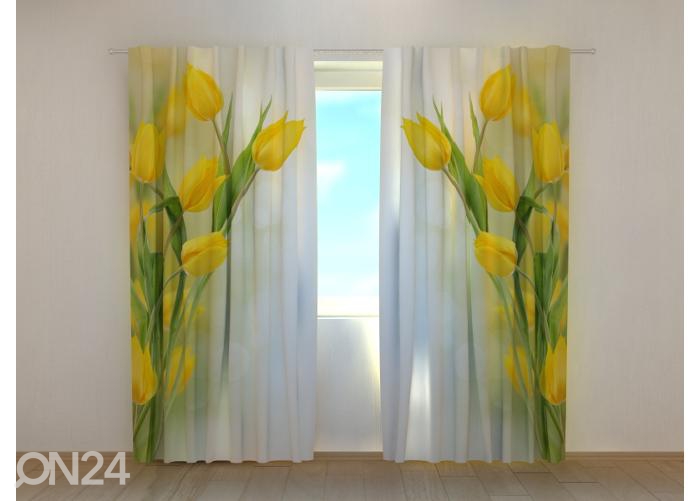 Pimendav fotokardin Beautiful Yellow Tulips 240x220 cm suurendatud