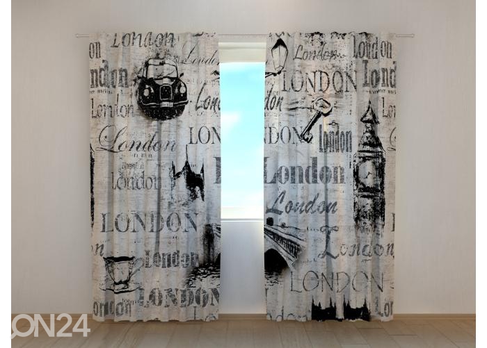 Pimendav fotokardin Collage Old London 240x220 cm suurendatud