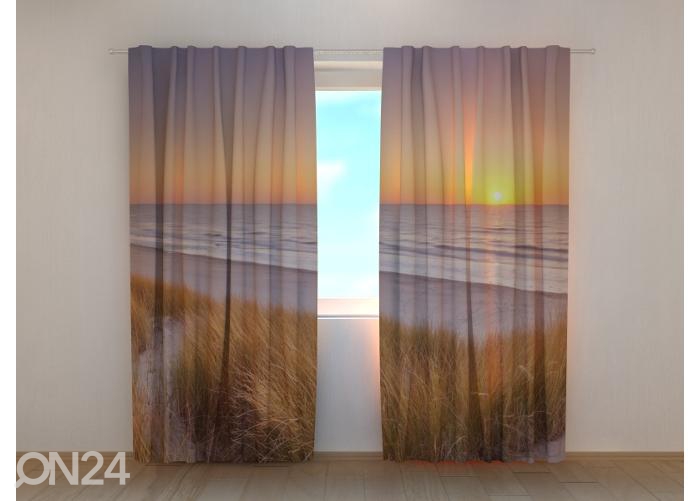 Pimendav fotokardin Dunes and Beach at Sunset in The Netherlands 240x220 cm suurendatud