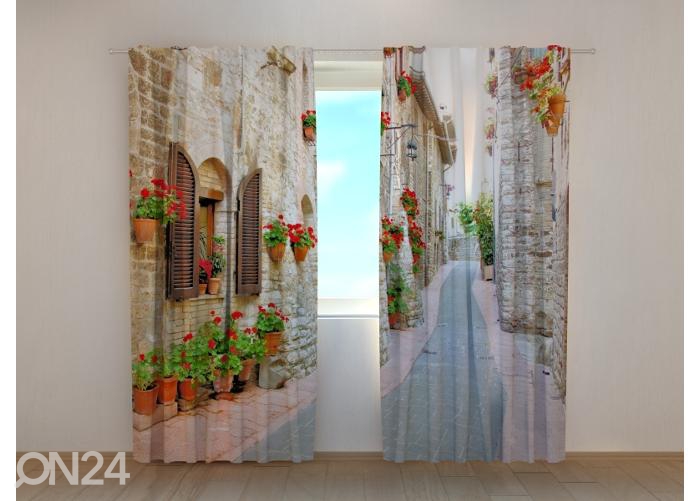 Pimendav fotokardin Italian Alley with Flowers 2 240x220 cm suurendatud