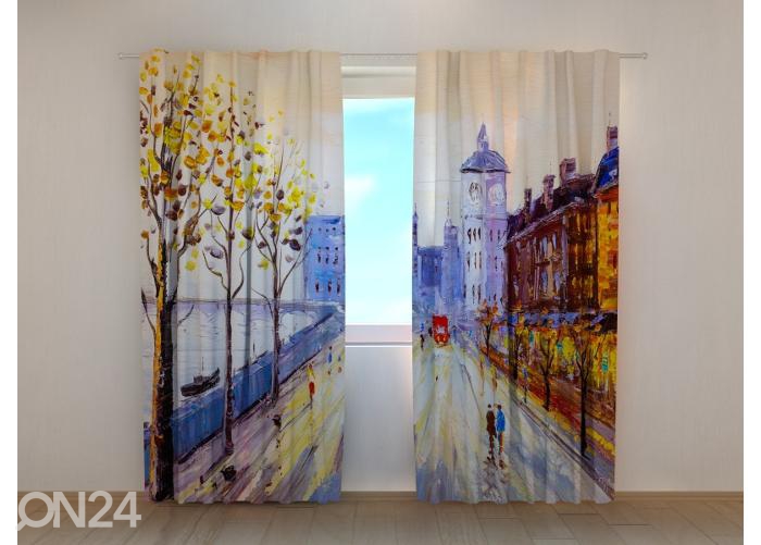 Pimendav fotokardin Oil Painting View of London 240x220 cm suurendatud