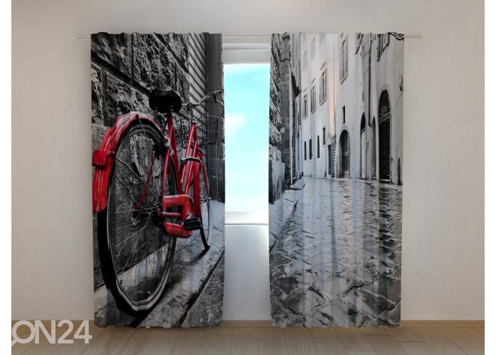 Pimendav fotokardin Red Bike in Black and White City 240x220 cm suurendatud