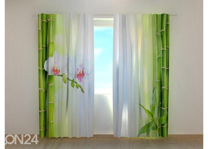Pimendav fotokardin White Orchid with Fresh Bamboo 240x220 cm suurendatud