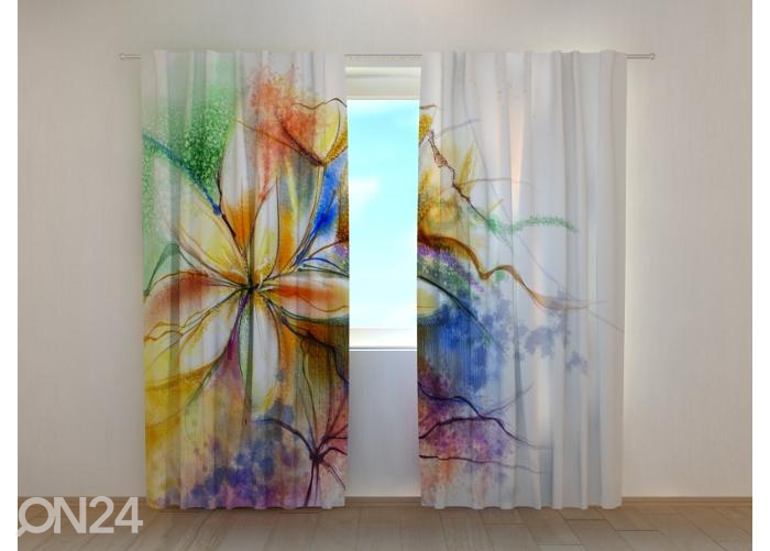Poolpimendav fotokardin Abstract Floral Watercolor Painting at Canvas 240x220 cm suurendatud