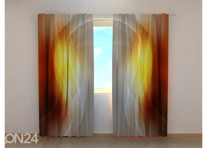 Poolpimendav fotokardin Abstract Orange Waves 240x220 cm suurendatud