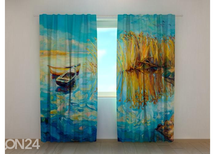 Poolpimendav fotokardin Impressionism Painting Beautiful Lake 240x220 cm suurendatud
