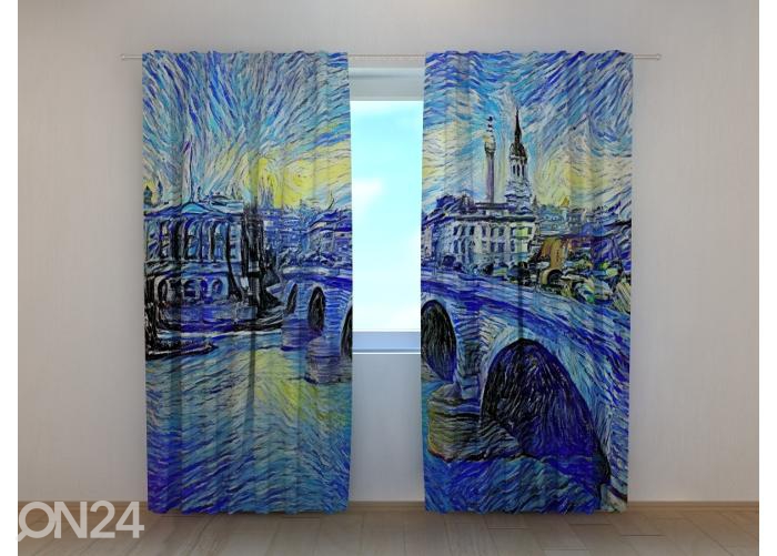 Poolpimendav fotokardin London Bridge in Van Gogh Style 240x220 cm suurendatud