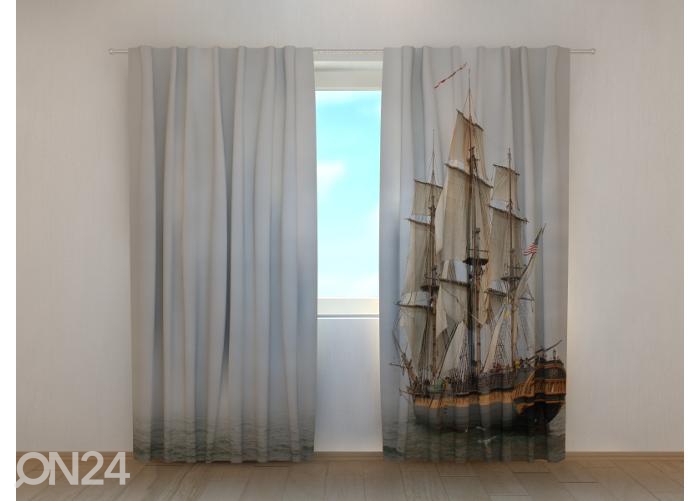 Poolpimendav fotokardin Pirate Ship at a Fog 240x220 cm suurendatud
