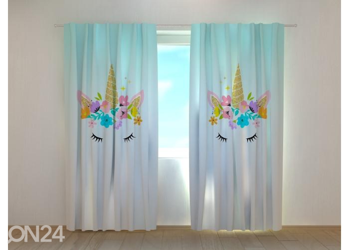 Poolpimendav fotokardin Unicorn with Flowers 240x220 cm suurendatud