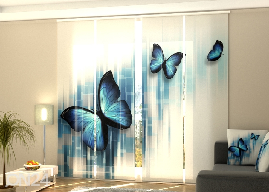 Poolpimendav paneelkardin Blue butterflies 240x240 cm suurendatud