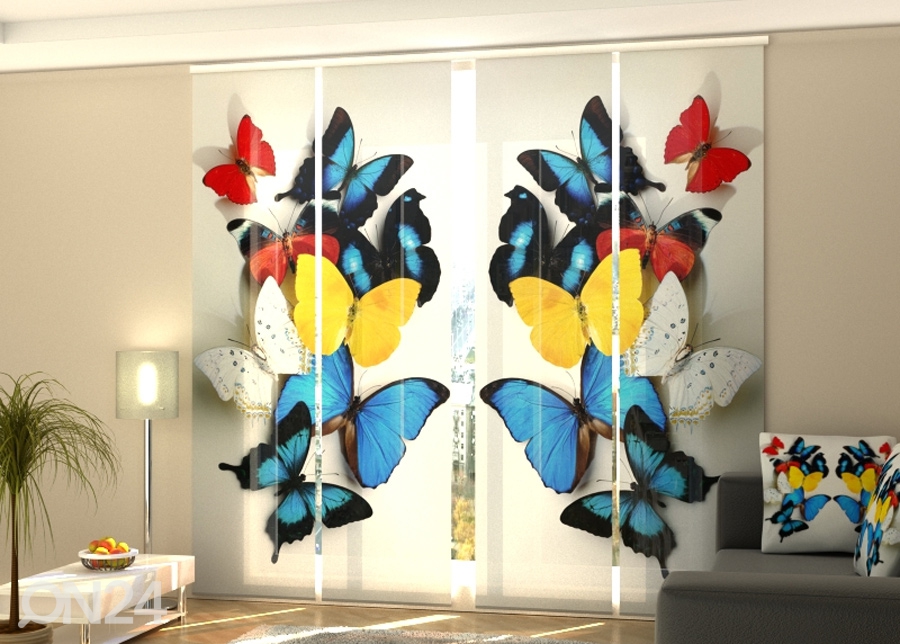 Poolpimendav paneelkardin Colorful butterflies 1 240x240 cm suurendatud