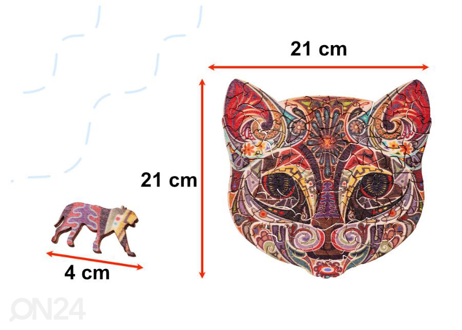 Puidust pusle Kass 21x21 cm suurendatud mõõdud