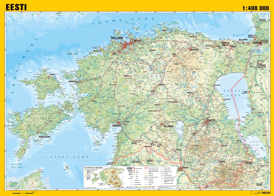 Regio Eesti üldgeograafiline seinakaart 99x70 cm suurendatud