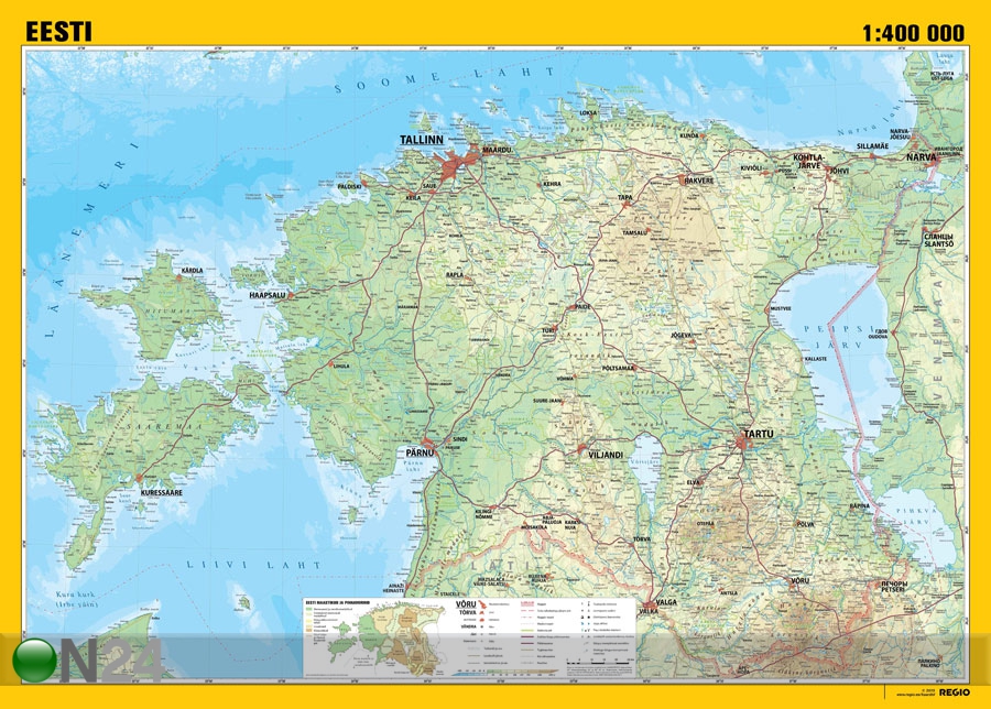 Regio Eesti üldgeograafiline seinakaart 99x70 cm suurendatud