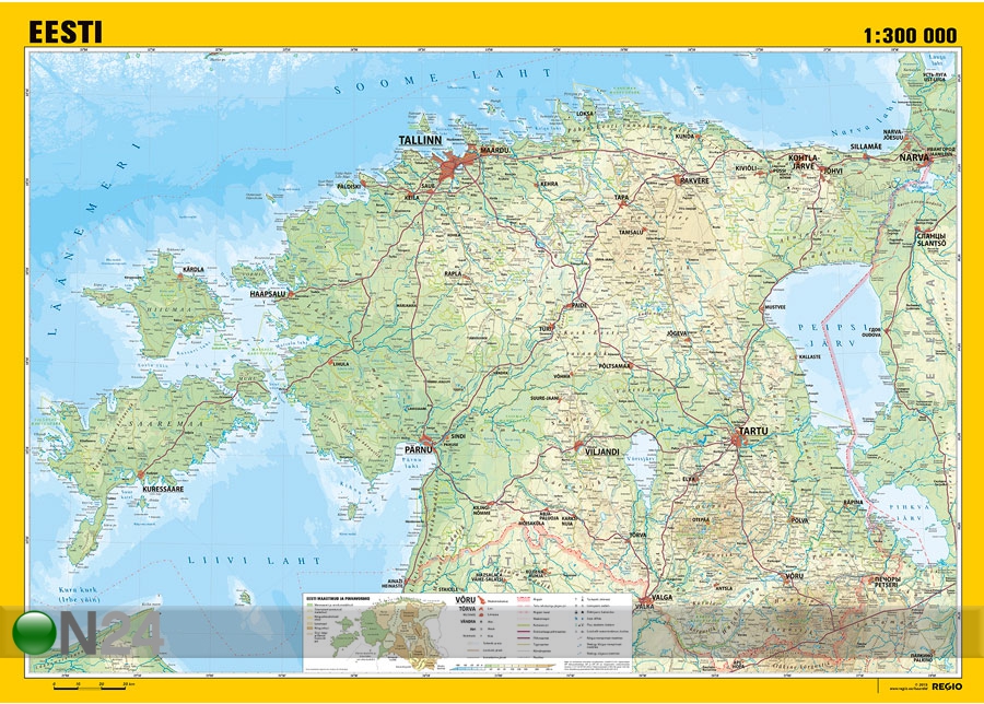 Regio Eesti общегеографическая карта с подвесками 136 x 96 cm, 1:300 000 увеличить
