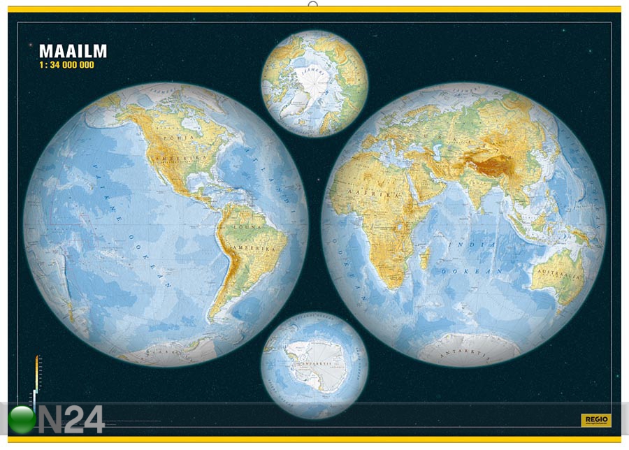 Regio карта полушарий мира 1:34 000 000 увеличить