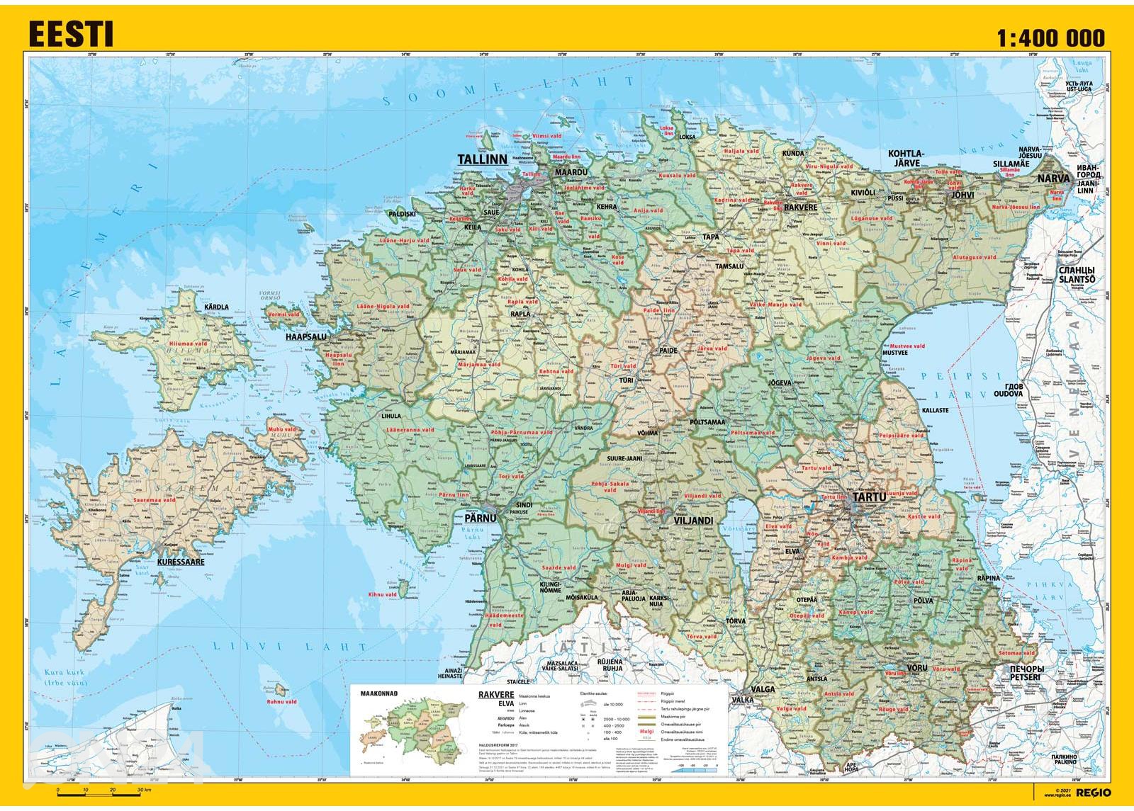 Regio Настенная карта административного деления Эстонии 99x70 см увеличить