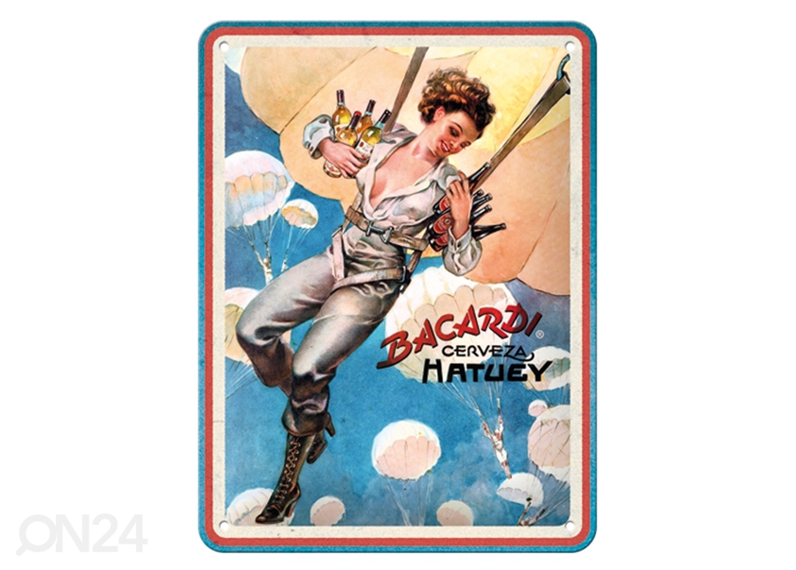 Retro metallposter Bacardi - Cerveza Hatuey Pin Up Girl 15x20 cm suurendatud