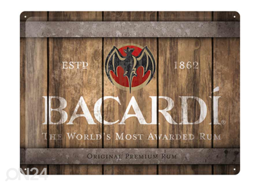 Retro metallposter Bacardi - Wood Barrel Logo 30x40 cm suurendatud