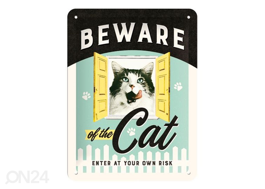 Retro metallposter Beware of the Cat 15x20 cm suurendatud
