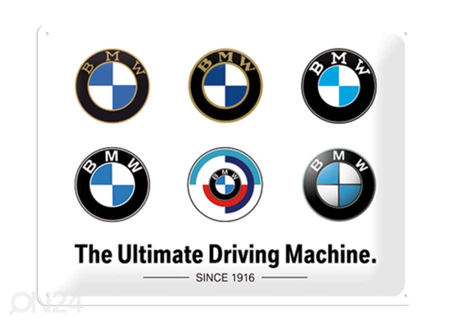 Retro metallposter BMW - Logo Evolution 30x40 cm suurendatud