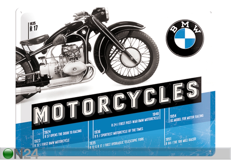 Retro metallposter BMW Motorcycles R 17 30x40 cm suurendatud