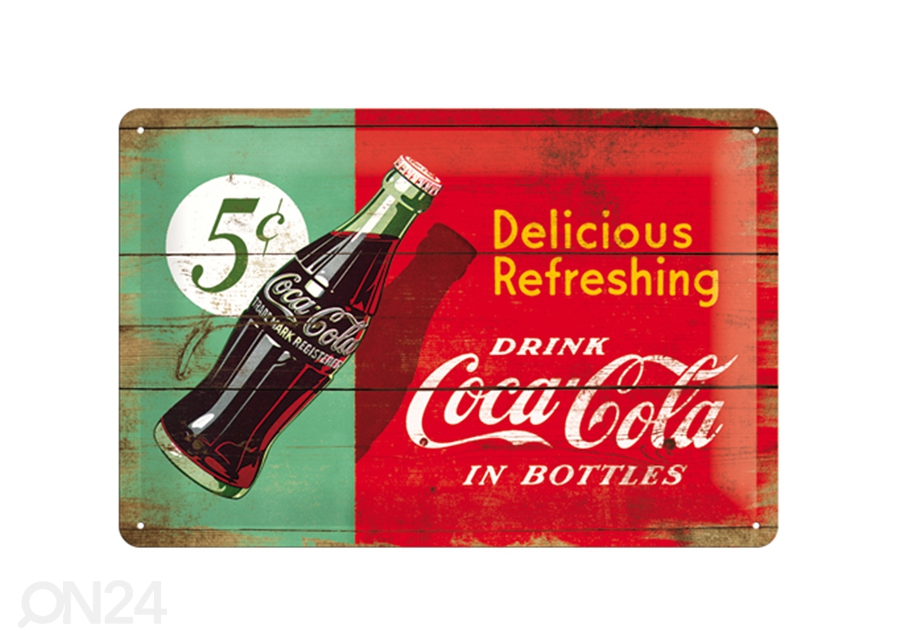 Retro metallposter Coca-Cola 5c Delicious Refreshing 20x30 cm suurendatud