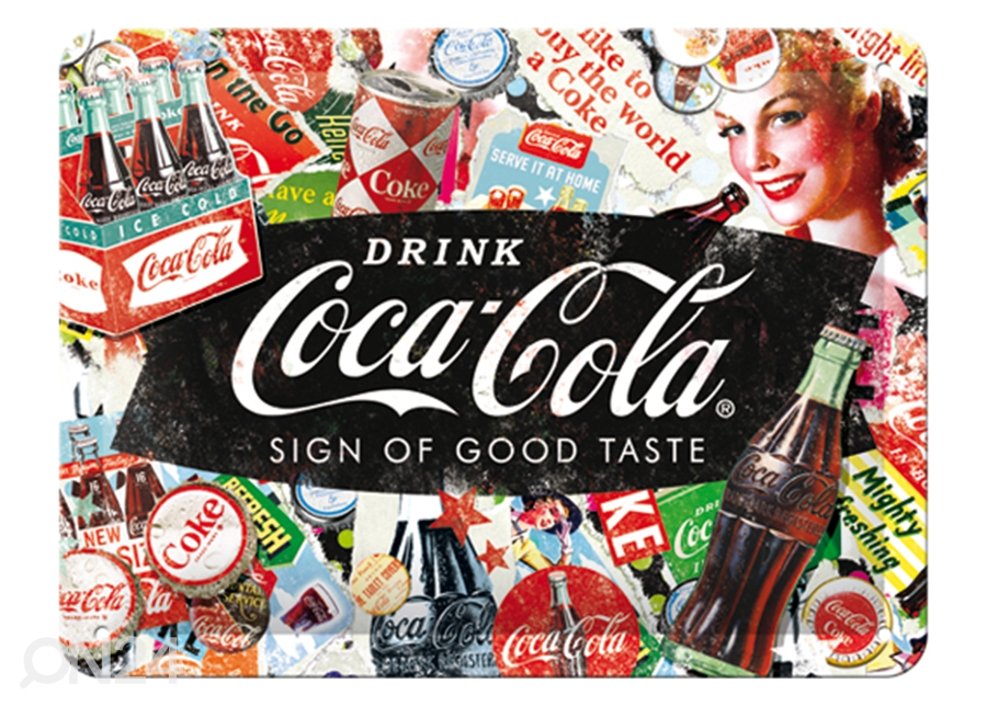 Retro metallposter Coca-Cola Collage 15x20 cm suurendatud