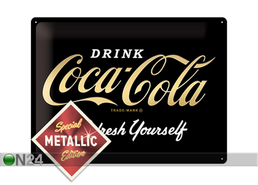 Retro metallposter Coca-Cola Refresh Yourself Metallic 30x40 cm suurendatud
