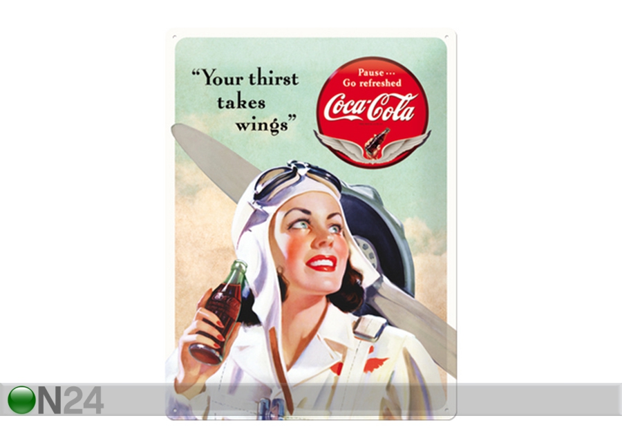 Retro metallposter Coca-Cola Your Thirst Takes Wings 30x40 cm suurendatud